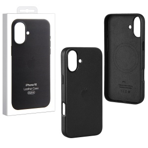 Защитный чехол iPhone 16 Leather Case Msafe черный (black)