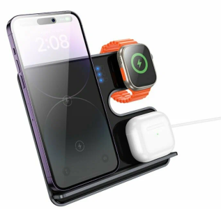 Беспроводное зарядное устройство HOCO CQ19 3-in-1 серый (metal grey)