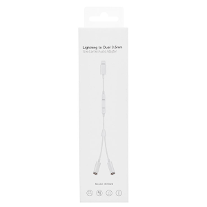 Адаптер MH026 control audio Lightning-3.5* папа-мама *2 (20cm) белый (white)