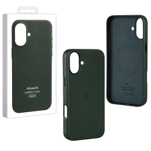 Защитный чехол iPhone 16 Leather Case Msafe зеленый (dark green)