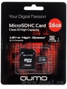 Карта памяти Micro SD 16Gb Qumo +SD адаптер (10 класс)