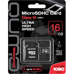 Карта памяти Micro SD 16Gb Qumo + SD адаптер Class 10  UHS-I