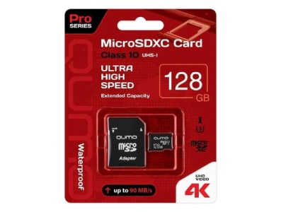 Карта памяти Micro SD 128 Gb Qumo +SD адаптер (10 класс)