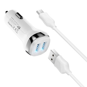 Адаптер автомобильный HOCO 2USB NZ40 + кабель MicroUSB (Белый)