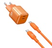 Адаптер сетевой Wiwu Wi-G025 45W Cube Fast Charger+Cable Combo оранжевй (orange)
