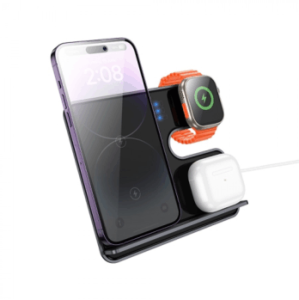 Беспроводное зарядное устройство HOCO CQ19 3-in-1 серый (metal grey)