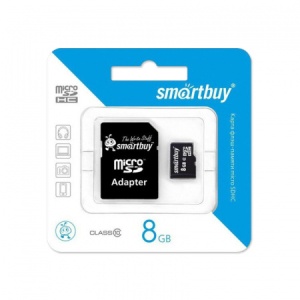 Карта памяти Micro SD 8Gb Smart Buy + SD адаптер (10 класс)