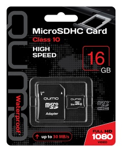 Карта памяти Micro SD 16Gb Qumo +SD адаптер (10 класс)