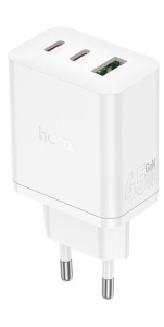 Адаптер сетевой HOCO N50 USB-C x2 + USB-A 45w белый (white)