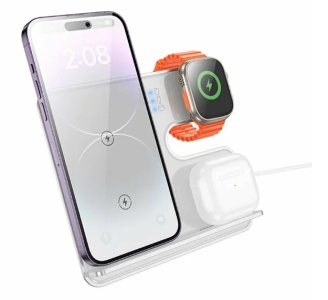 Беспроводное зарядное устройство HOCO CQ19 3-in-1 серебристый (silver)