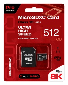 Карта памяти Micro SD 512 Gb Qumo + SD адаптер