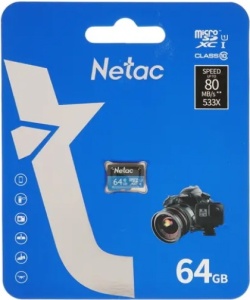 Карта памяти Micro SD 64Gb Netac без адаптера (10 класс)
