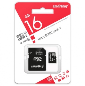 Карта памяти Micro SD 16Gb Smart Buy + SD адаптер (10 класс)